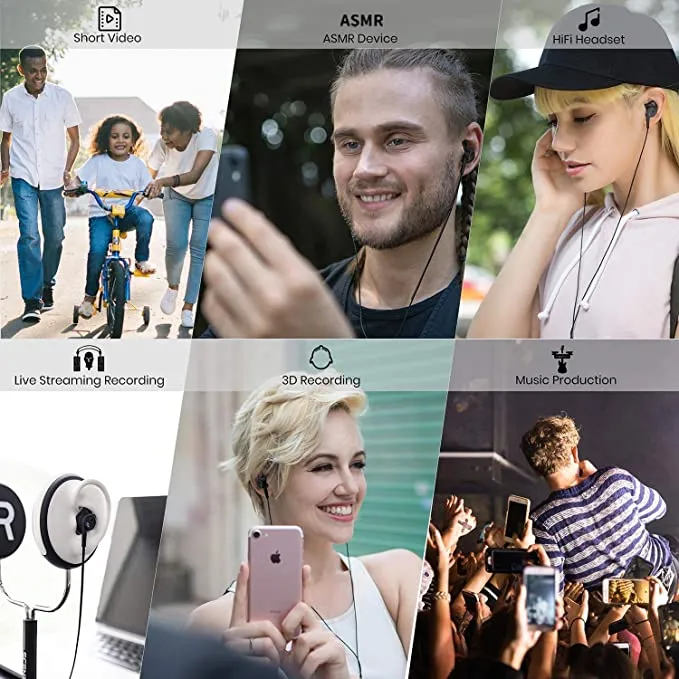 New in package! Mu6 Scenes LifeLike2 Binaural Microphone 3D Recording Earphones, Omnidirectional VR Binaural Recording for Surround Sound Video ASMR Music Production, HiFi Sound Level, Compatible with Android and iOS! Retails $130 