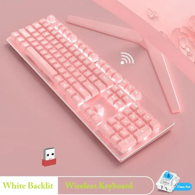 Pink Wireless Gaming Keyboard 104 Keycaps