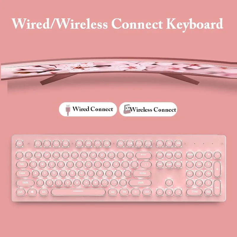 Pink Wireless Gaming Keyboard 104 Keycaps