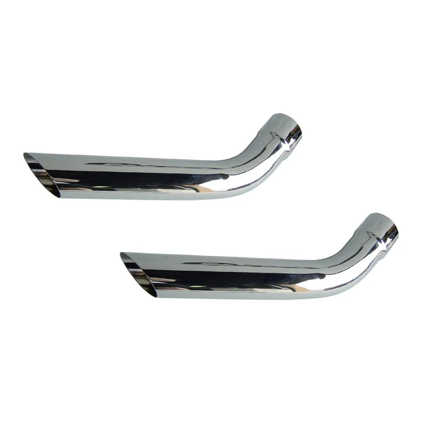 Pypes Hockey Stick Tips Short Slip-On Exhaust Tip - 2-1/2 in Inlet - 2-1/2 in Round Outlet - 15-3/4 in Long - Single Wall - Cut Edge - Angled Cut - Polished - Pair