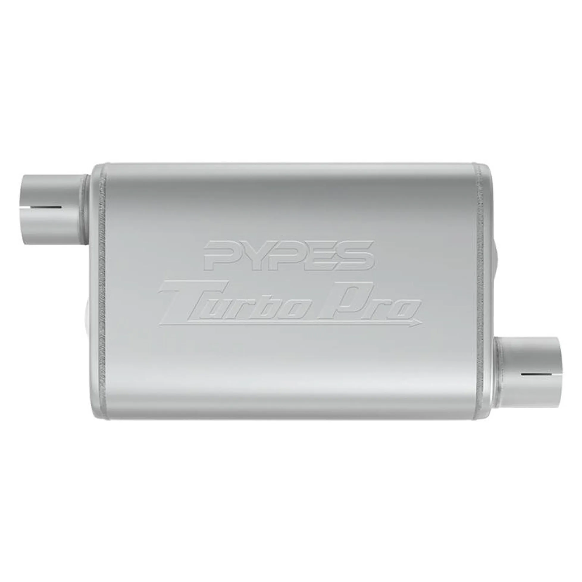 Pypes Performance Exhaust Turbo Pro Muffler - 2-1/2" Offset Inlet - 2-1/2" Offset Outlet - 9-1/2 x 4-1/2" Oval Body - 14" Long - Stainless