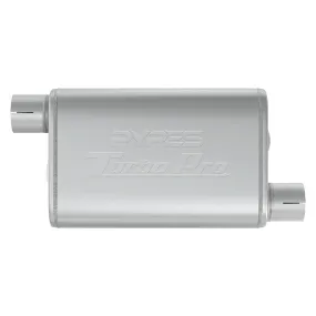 Pypes Performance Exhaust Turbo Pro Muffler - 2-1/2" Offset Inlet - 2-1/2" Offset Outlet - 9-1/2 x 4-1/2" Oval Body - 14" Long - Stainless