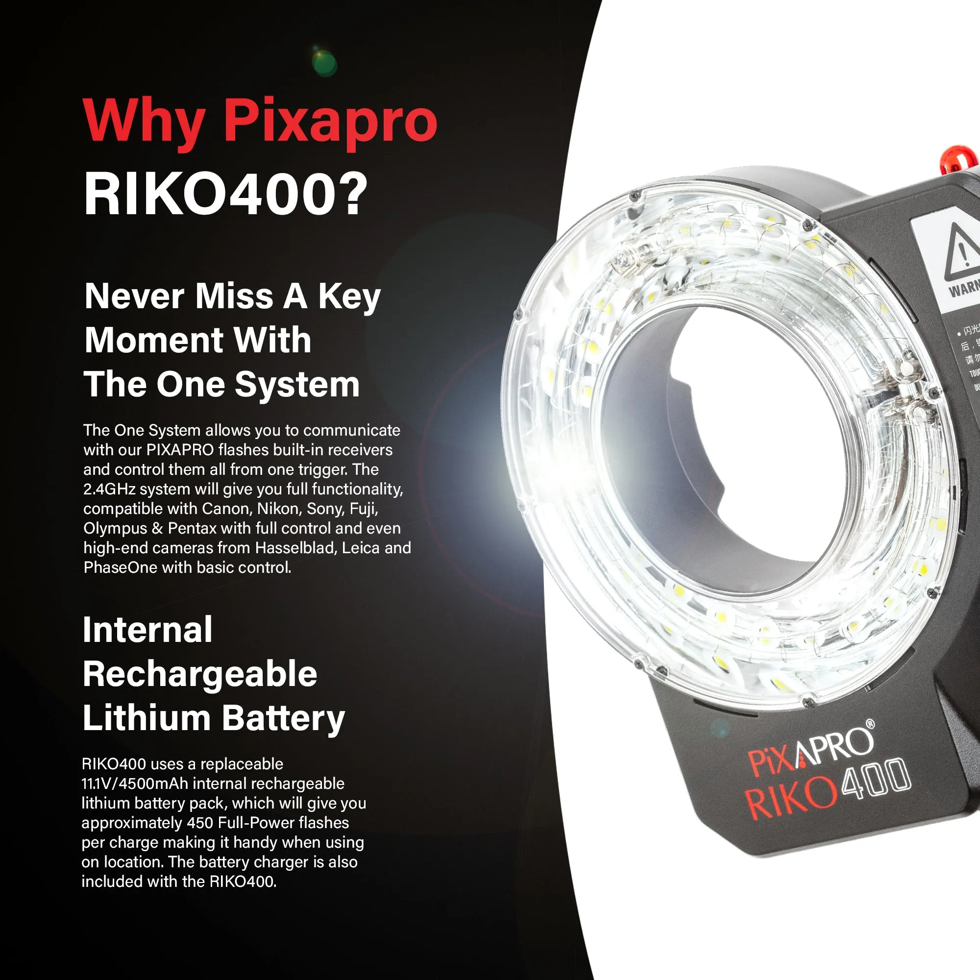 RIKO400 400Ws Photography Daylight Ring Flash (Godox AR400)
