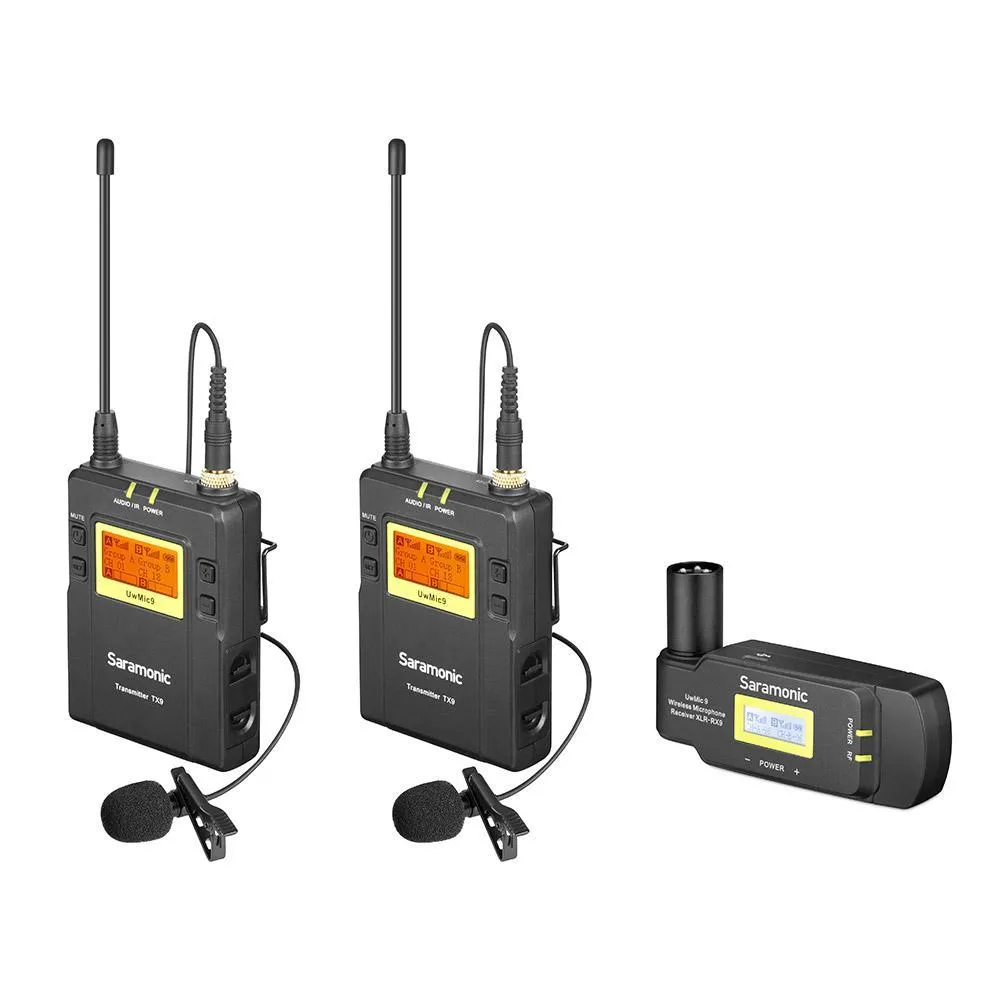 Saramonic UwMic9 TX9 TX9 RX-XLR9 Dual-Channel UHF Wireless Lavalier Mic System with Plug-In XLR Receiver for Professional Video, DSLR & Mirrorless Cameras