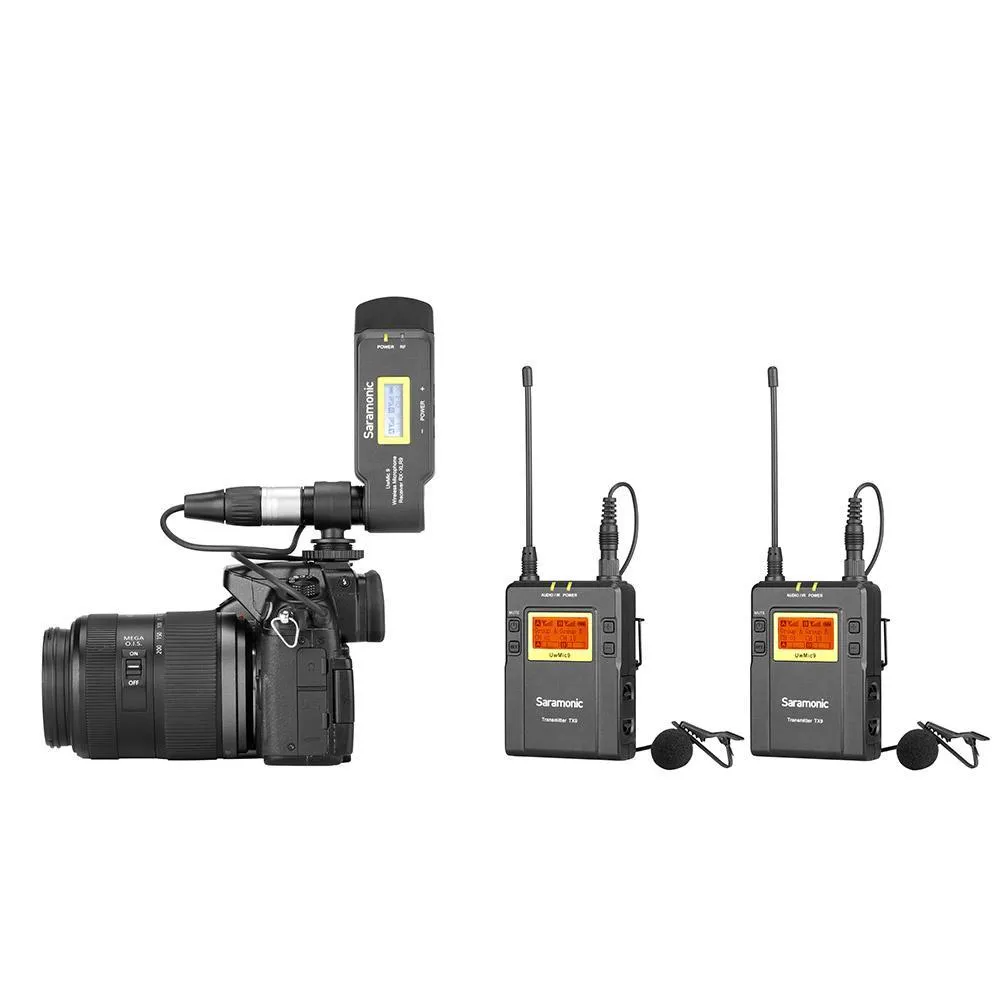Saramonic UwMic9 TX9 TX9 RX-XLR9 Dual-Channel UHF Wireless Lavalier Mic System with Plug-In XLR Receiver for Professional Video, DSLR & Mirrorless Cameras