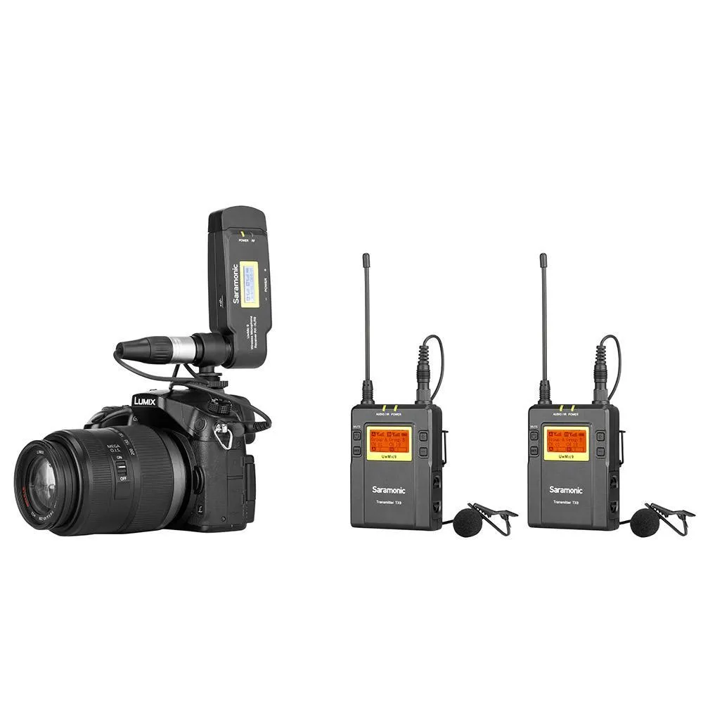 Saramonic UwMic9 TX9 TX9 RX-XLR9 Dual-Channel UHF Wireless Lavalier Mic System with Plug-In XLR Receiver for Professional Video, DSLR & Mirrorless Cameras