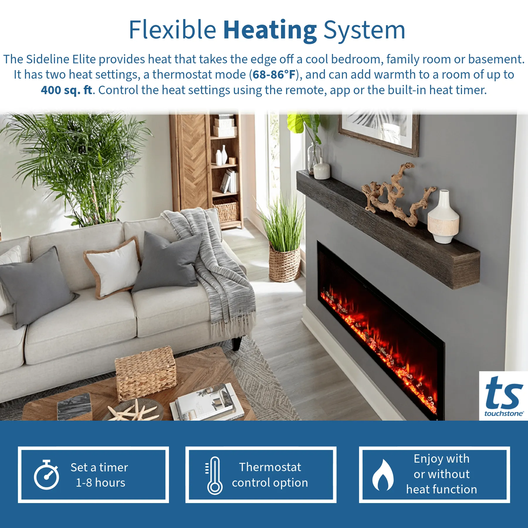 Sideline Elite 50 Inch Recessed Smart Electric Fireplace 80036