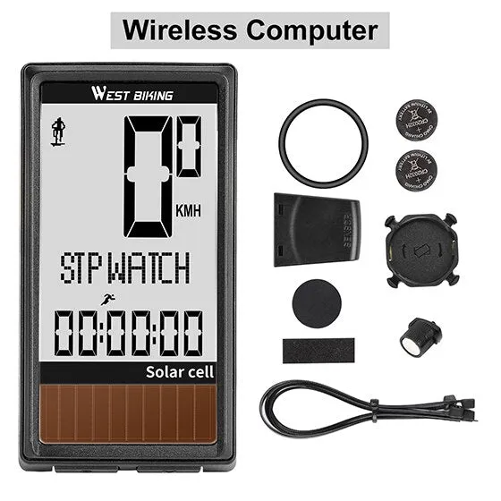 Solar Cell 5 Languages Wireless Bike Computer Auto ON/OFF Cycling Speedometer Odometer Waterproof Backlight Bicycle Stopwatch