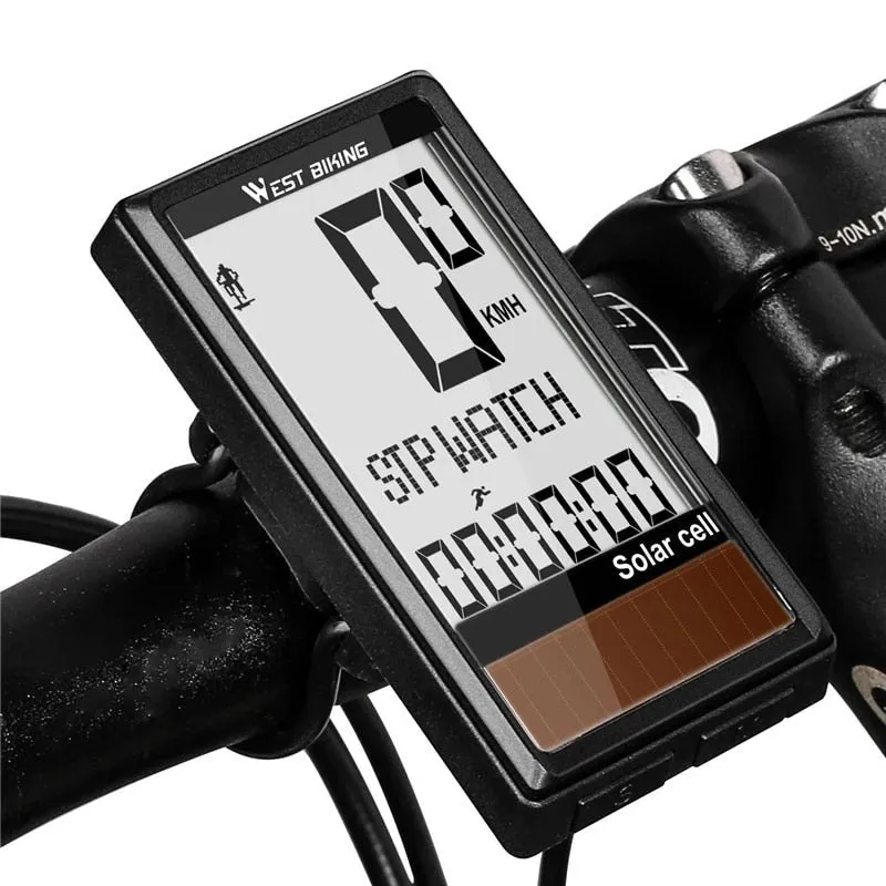 Solar Cell 5 Languages Wireless Bike Computer Auto ON/OFF Cycling Speedometer Odometer Waterproof Backlight Bicycle Stopwatch