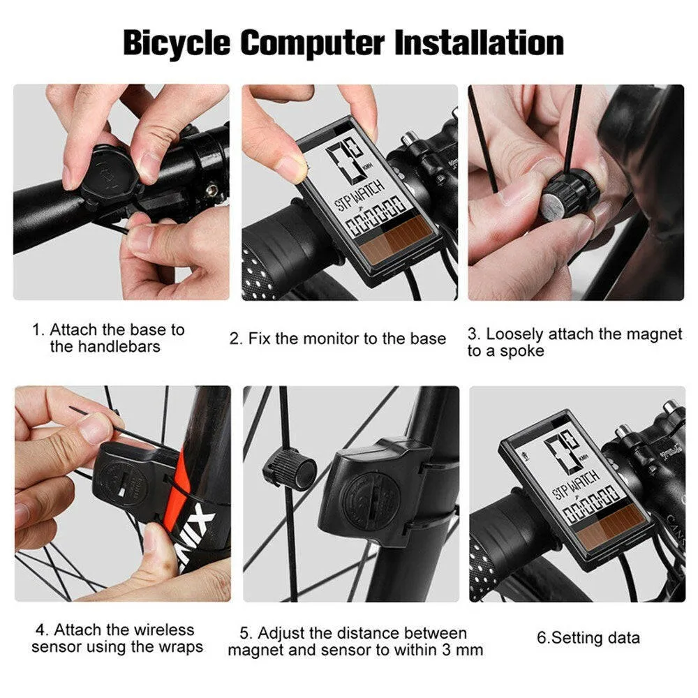 Solar Cell 5 Languages Wireless Bike Computer Auto ON/OFF Cycling Speedometer Odometer Waterproof Backlight Bicycles Stopwatch