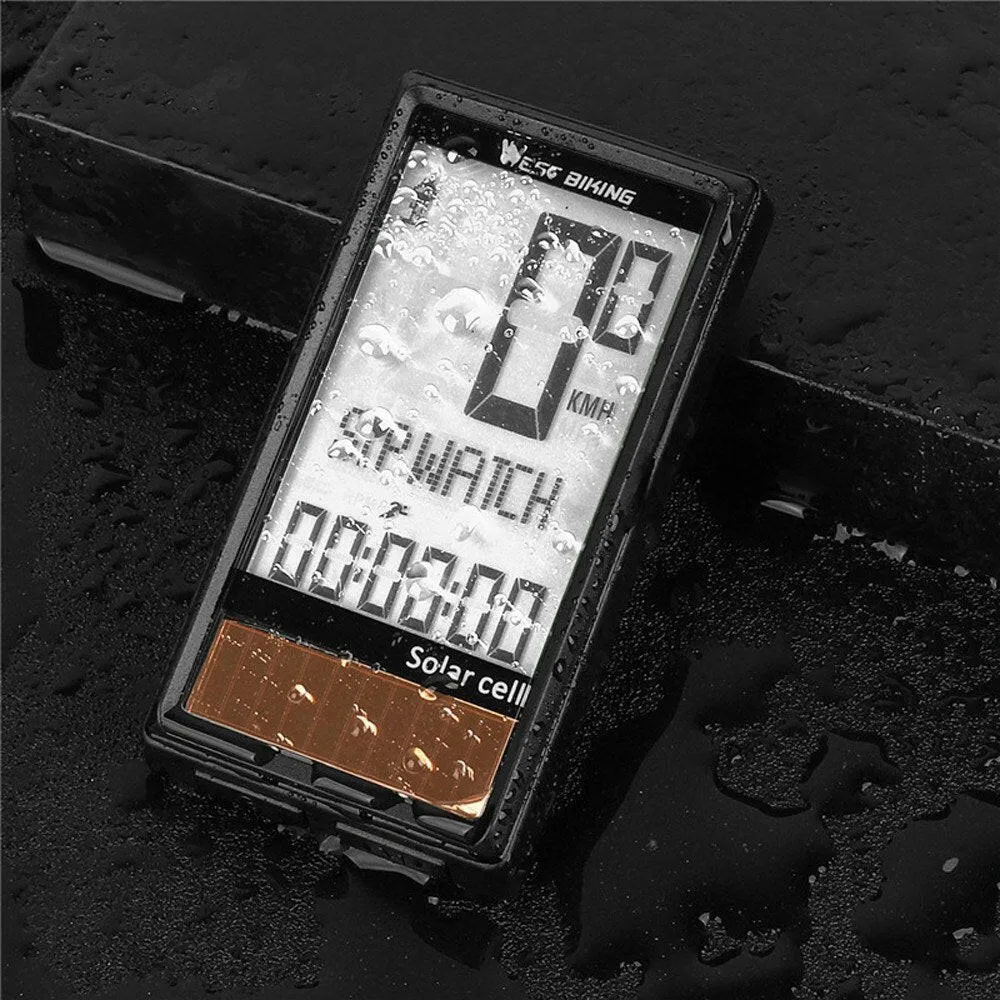 Solar Cell 5 Languages Wireless Bike Computer Auto ON/OFF Cycling Speedometer Odometer Waterproof Backlight Bicycles Stopwatch