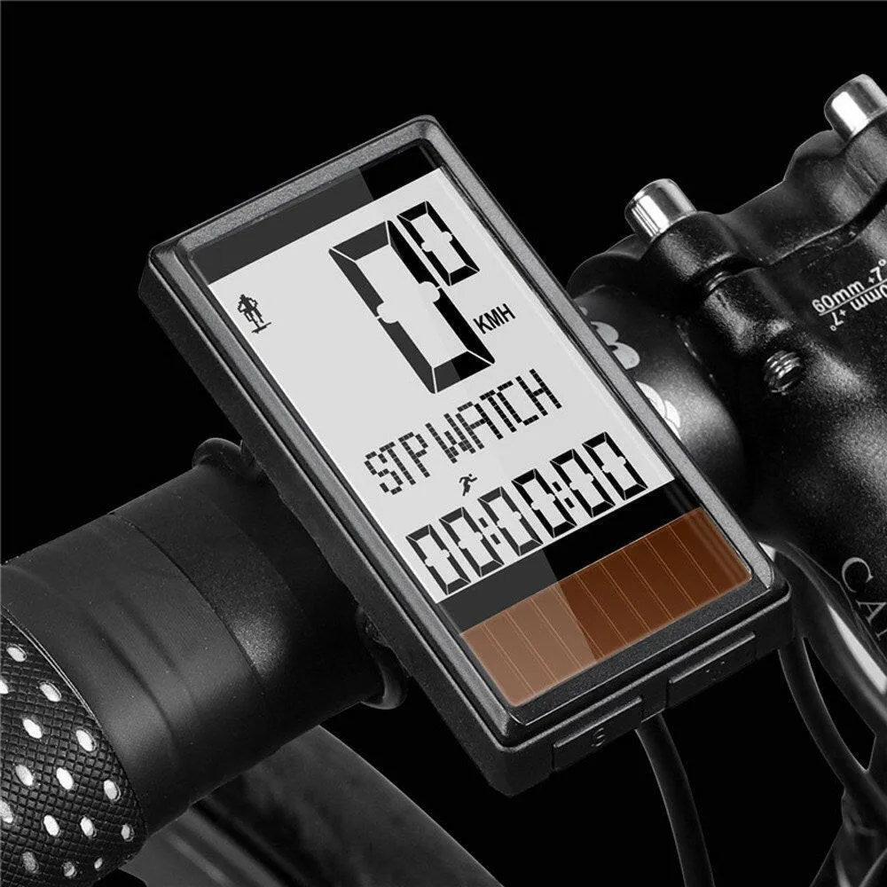 Solar Cell 5 Languages Wireless Bike Computer Auto ON/OFF Cycling Speedometer Odometer Waterproof Backlight Bicycles Stopwatch