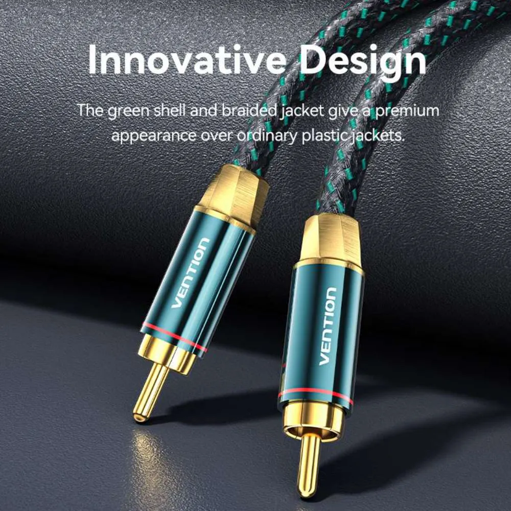 Vention RCA Cotton Braided Coaxial Cable (Hi-Fi) with Male to Male Gold Plated Plug Connectors and Dual Internal Shielding for Audio Visual Equipment and Sound Systems Smart TV CD / DVD Players Amplifiers Speakers and more