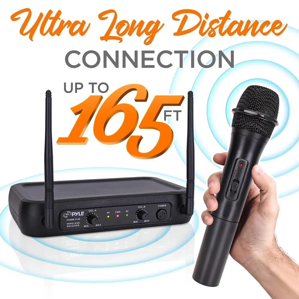 Vhf Wireless Microphone System, Fixed Frequency, Independent Adjustable Volume Controls (Includes Handheld Mic, Body Pack Transmitter, Lavalier Mic, Headset Mic)