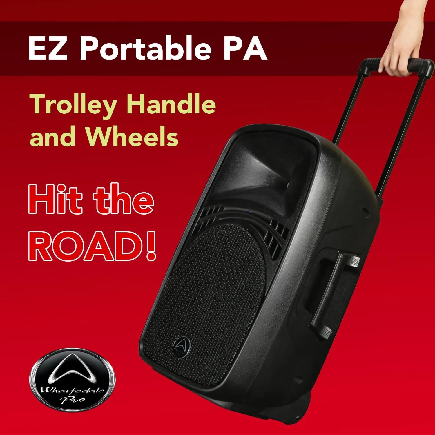 Wharfedale 12” EZ12A Portable Battery PA on Wheels with 2 Wireless Mics