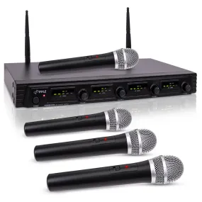 Wireless Microphone System, Uhf Quad Channel Fixed Frequency, Rack Mountable, Includes (4) Handheld Microphones