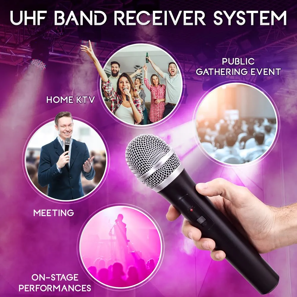 Wireless Microphone System, Uhf Quad Channel Fixed Frequency, Rack Mountable, Includes (4) Handheld Microphones