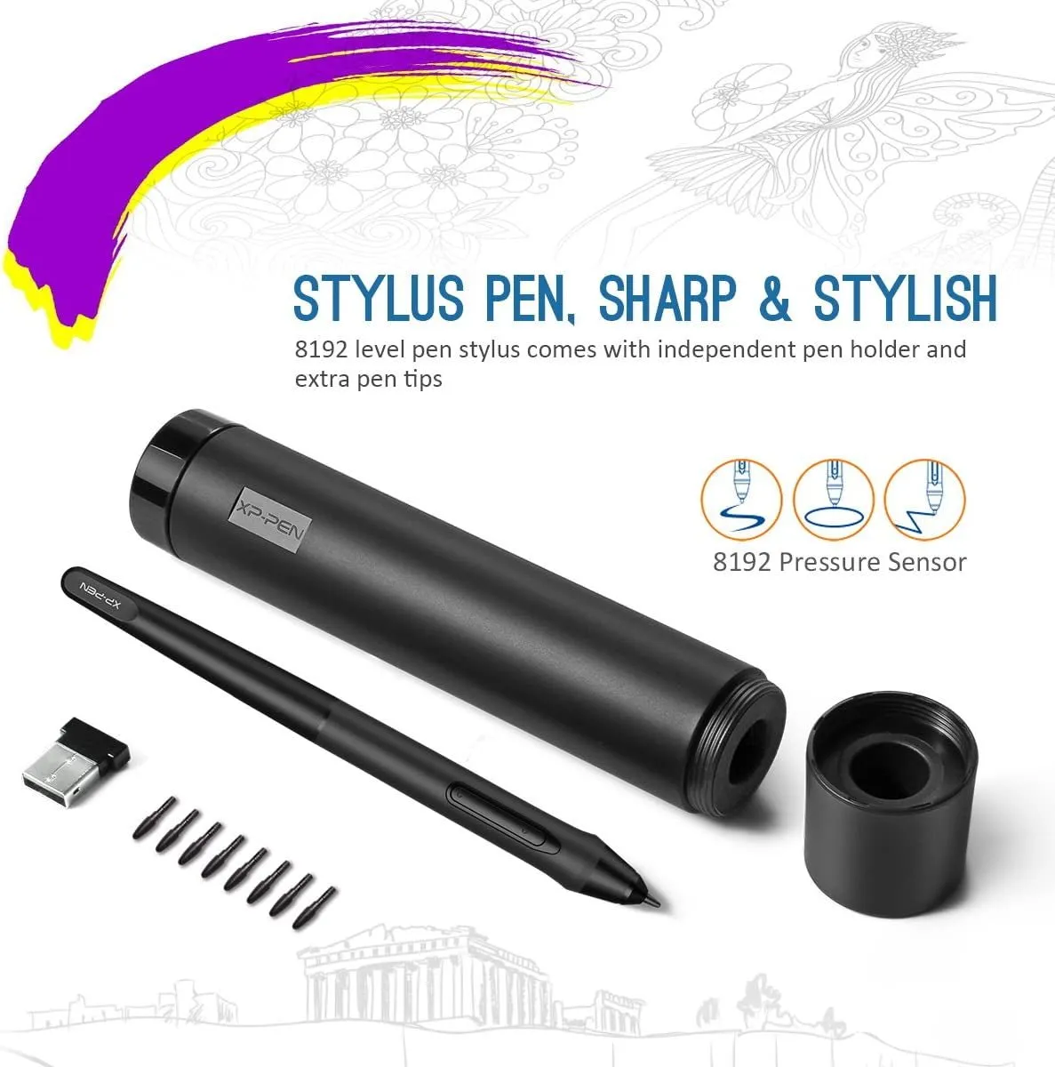 XP-PEN Deco 03 Drawing Tablet, 8091 Level Pen Stylus, Battery-Free, 2.4G Wireless Connectivity, Shortcut Dial, Programmable Buttons, Works with Windows 11/10/8/7, Mac OS, Chromebook