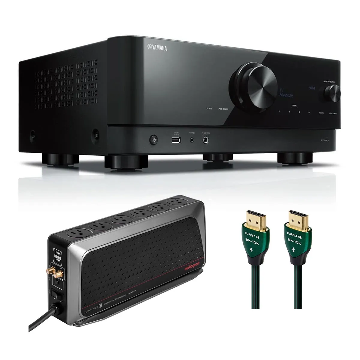 Yamaha RX-V4 5.2-Channel AV Receiver with 6-Outlet Surge Protector and 8K-10K 48Gbps HDMI Cable - 4.92 ft. (1.5m)