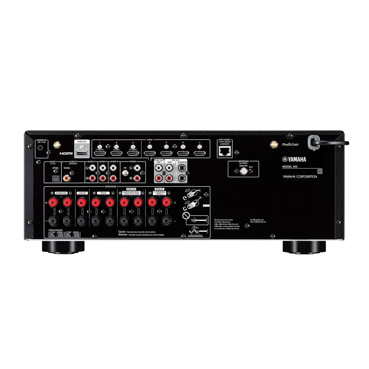 Yamaha RX-V6 7.2-Channel AV Receiver with 6-Outlet Surge Protector and 8K-10K 48Gbps HDMI Cable - 4.92 ft. (1.5m)